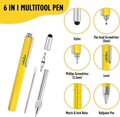 Cool Pen Gifts for Men, 6-in-1 Multi Tool Tech Pen Gadgets Tools for Men, Personalized Gifts for Dad or Him, Funny Gift for Christmas, Father's Day Valentines or Birthdays Gifts (Yellow) in Saudi Arabia