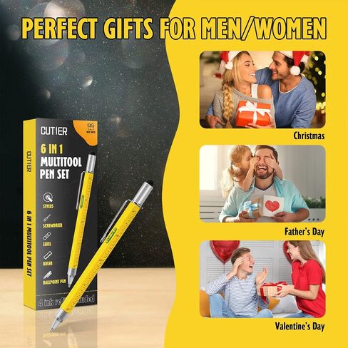 Cool Pen Gifts for Men, 6-in-1 Multi Tool Tech Pen Gadgets Tools for Men, Personalized Gifts for Dad or Him, Funny Gift for Christmas, Father's Day Valentines or Birthdays Gifts (Yellow) in Saudi Arabia