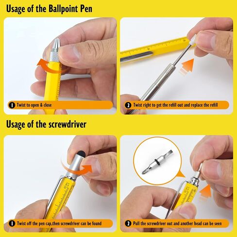 Cool Pen Gifts for Men, 6-in-1 Multi Tool Tech Pen Gadgets Tools for Men, Personalized Gifts for Dad or Him, Funny Gift for Christmas, Father's Day Valentines or Birthdays Gifts (Yellow) in Saudi Arabia
