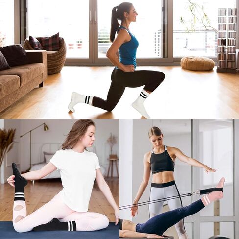 Pilates Socks with Grips for Women, Non Slip Yoga Socks, Anti Skid Socks for Yoga Pilates Gym Sports 4 Pairs in Kuwait
