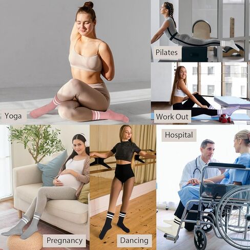 Pilates Socks with Grips for Women, Non Slip Yoga Socks, Anti Skid Socks for Yoga Pilates Gym Sports 4 Pairs in Kuwait