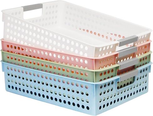 Soddeph A4 Paper Trays for Classroom with Grip Handles,Book Baskets for Library, Drawers, Office, Home,Desk,Turn in Trays Classroom Plastic Storage Baskets in Kuwait