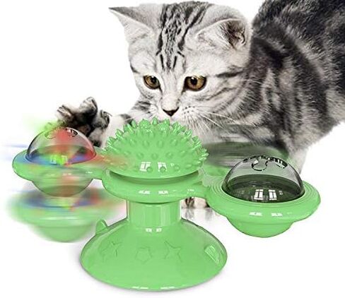 Interactive Cat Toys for Bored Indoor Adult Cats, Cat Spinning Toys with Suction Cup and Kitten Turntable Massage (Blue) in Saudi Arabia