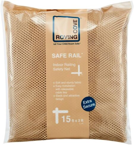Roving Cove Stair Banister Guard 5ft x 3ft, Railing Safety Net for Baby Proofing, Child Safety Stairway Cover, Balcony Mesh Netting, Almond Brown in Saudi Arabia
