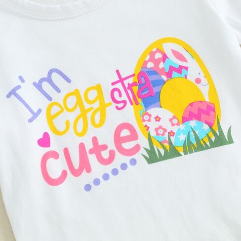 Fernvia Infant Baby Girls Easter Outfits Short Sleeve Rabbit Print Romper Elastic Waist Shorts with Hairband 3Pcs Clothes Set in Kuwait