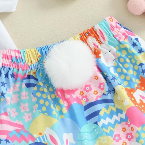 Fernvia Infant Baby Girls Easter Outfits Short Sleeve Rabbit Print Romper Elastic Waist Shorts with Hairband 3Pcs Clothes Set in Kuwait