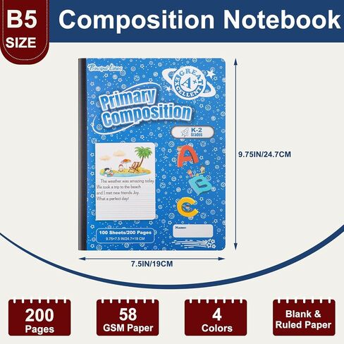 24 Pack Primary Composition Notebook K-2 - Primary Journal Blank Writing Book for Kids - Drawing Story Journal Writing Notebook Back to School Supplies, 9.75"x 7.5", 200 Pages(100 Sheets) in Kuwait