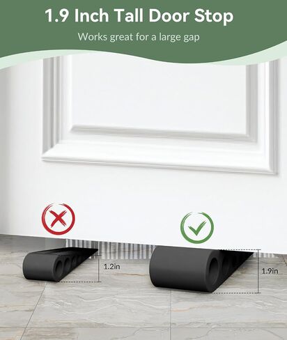 1.9 Inches Heavy Duty Door Stopper, Optish 2 Pack Rubber Door Stop, Door Stoppers for Bottom of Door, Large Door Stopper Wedge for Home Office School (Black) in Saudi Arabia