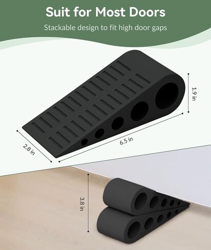 1.9 Inches Heavy Duty Door Stopper, Optish 2 Pack Rubber Door Stop, Door Stoppers for Bottom of Door, Large Door Stopper Wedge for Home Office School (Black) in Saudi Arabia