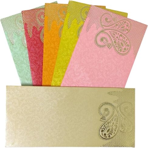 Jhintemetic® - حزمة من 25 Mattellic 5 ألوان من 5 كل منها تم اختيارها عشوائيًا من مصمم ملون Shagun Lifafa/مظروف هدايا نقود مع شعرية جانباتي لإهداء المال في أي مناسبة in Kuwait