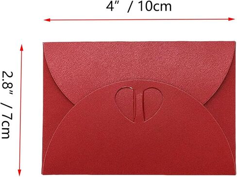 24 قطعة من المظاريف الصغيرة، مشبك على شكل قلب لتخزين العناصر الصغيرة، حامل بطاقات هدية لطيف، مغلفات ورقية، مغلفات بطاقات هدايا الدعوة لحفلات الزفاف وحفلات التهنئة والعطلات، أحمر in Kuwait