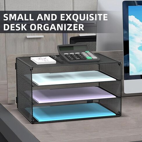 DALTACK 3 Tier Letter Tray Paper Organizer Mesh Metal Desk File Organizer for Home & Office, Black in Kuwait