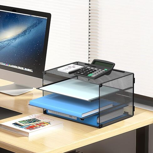 DALTACK 3 Tier Letter Tray Paper Organizer Mesh Metal Desk File Organizer for Home & Office, Black in Kuwait