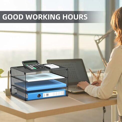 DALTACK 3 Tier Letter Tray Paper Organizer Mesh Metal Desk File Organizer for Home & Office, Black in Kuwait