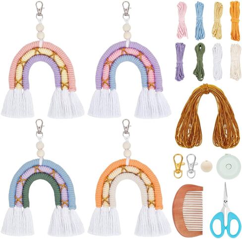 freebloss 4 مجموعة macrame قوس قزح المفاتيح diy macrame عدة macrame مجموعة للمبتدئين macrame شنقا عدة لحقيبة سحر كيرينغ صنع عدة للبالغين in Saudi Arabia