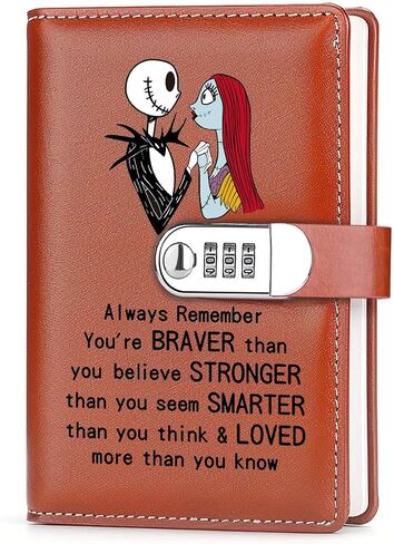Jack and Sally Gifts Leather Combination Lock Notebook Always Remember You’re Braver Than You Believe Leather Locked Journal Notebook Inspirational Halloween Christmas Gifts for Son Daughter (jack) in Saudi Arabia
