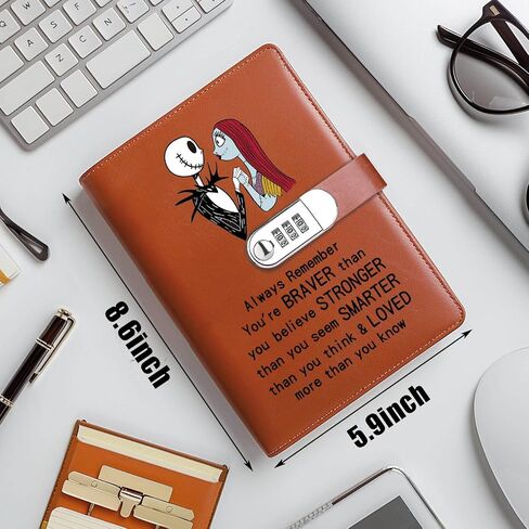 Jack and Sally Gifts Leather Combination Lock Notebook Always Remember You’re Braver Than You Believe Leather Locked Journal Notebook Inspirational Halloween Christmas Gifts for Son Daughter (jack) in Saudi Arabia
