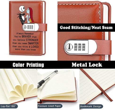 Jack and Sally Gifts Leather Combination Lock Notebook Always Remember You’re Braver Than You Believe Leather Locked Journal Notebook Inspirational Halloween Christmas Gifts for Son Daughter (jack) in Saudi Arabia