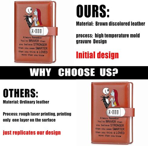 Jack and Sally Gifts Leather Combination Lock Notebook Always Remember You’re Braver Than You Believe Leather Locked Journal Notebook Inspirational Halloween Christmas Gifts for Son Daughter (jack) in Saudi Arabia