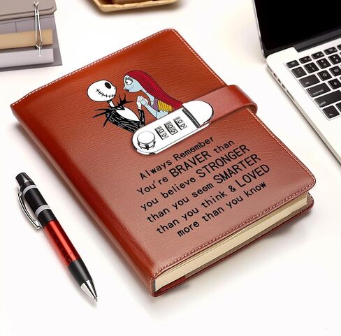 Jack and Sally Gifts Leather Combination Lock Notebook Always Remember You’re Braver Than You Believe Leather Locked Journal Notebook Inspirational Halloween Christmas Gifts for Son Daughter (jack) in Saudi Arabia