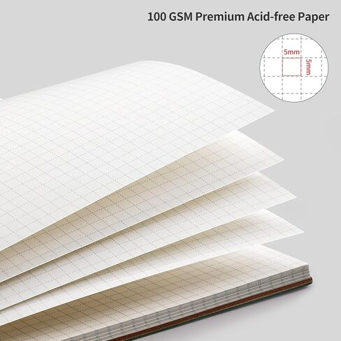 RETTACY Graph Paper Notebook, A4 Grid Notebook Journal with 96 Pages, 8.5'' × 11'', Large Size, Leather Softcover, 100 GSM Thick Paper, for Students, Homework, Math, Engineering (Brown) in Saudi Arabia