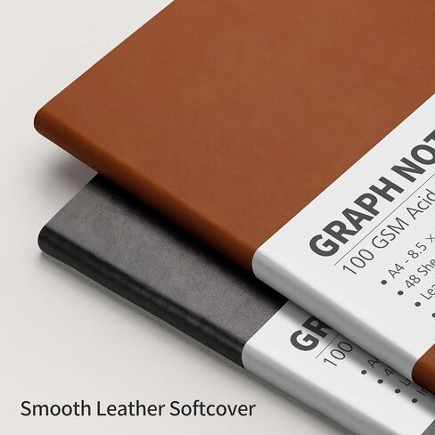 RETTACY Graph Paper Notebook, A4 Grid Notebook Journal with 96 Pages, 8.5'' × 11'', Large Size, Leather Softcover, 100 GSM Thick Paper, for Students, Homework, Math, Engineering (Brown) in Saudi Arabia