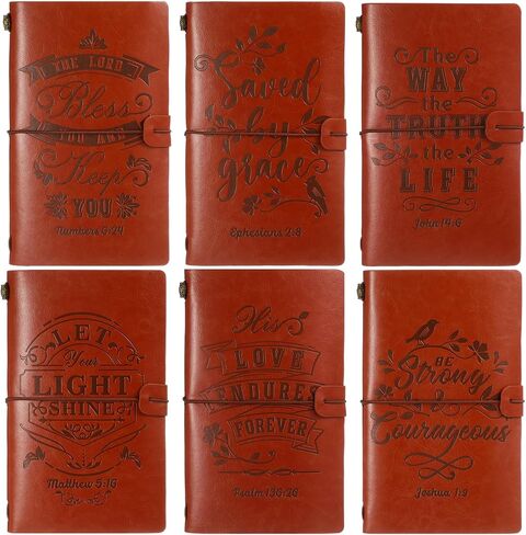 Yeaqee 6 Pcs Christmas Christian Leather Journal Notebooks for Women Refillable Inspirational Embossed Religious Bible Verse Leather Journals for Mom Dad Son Birthday Encouragement Gift(Brown) in Saudi Arabia