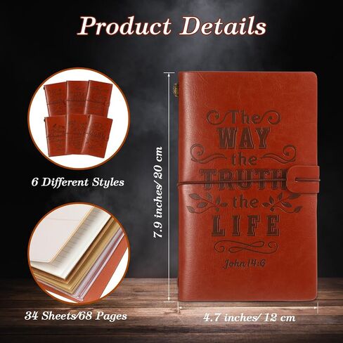 Yeaqee 6 Pcs Christmas Christian Leather Journal Notebooks for Women Refillable Inspirational Embossed Religious Bible Verse Leather Journals for Mom Dad Son Birthday Encouragement Gift(Brown) in Saudi Arabia