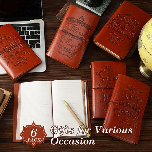 Yeaqee 6 Pcs Christmas Christian Leather Journal Notebooks for Women Refillable Inspirational Embossed Religious Bible Verse Leather Journals for Mom Dad Son Birthday Encouragement Gift(Brown) in Saudi Arabia