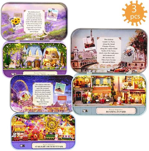 WYD Sweet Dreams/Starlight Tour/Walking Paris 3 Miniature Dollhouse Kits Miniature Scenes Small Iron Box Creative Scene Box Theater（3pcs） in Saudi Arabia