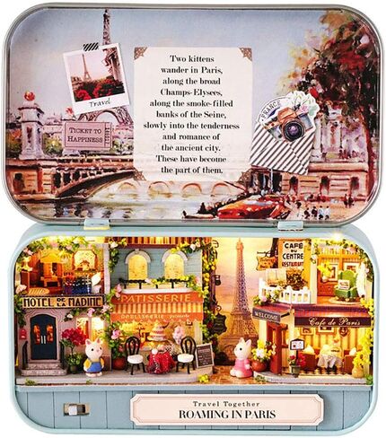 WYD Sweet Dreams/Starlight Tour/Walking Paris 3 Miniature Dollhouse Kits Miniature Scenes Small Iron Box Creative Scene Box Theater（3pcs） in Saudi Arabia