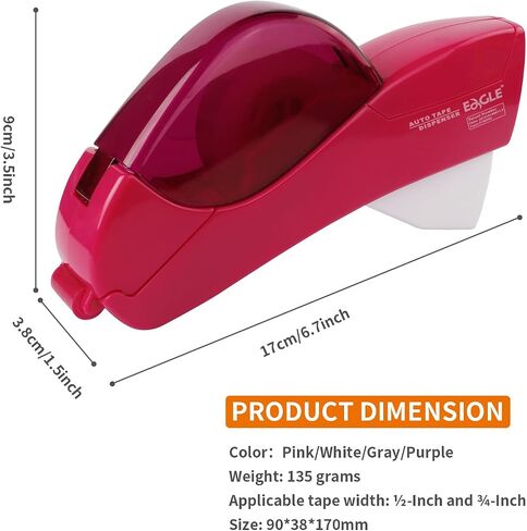 Eagle Automatic Tape Dispenser, Tape Gun, Single Handheld Design, Free 1 Roll of 0.5 Inch (12 mm) and 1 Roll of 0.75 Inch (19 mm) Tapes (Purple) in Saudi Arabia