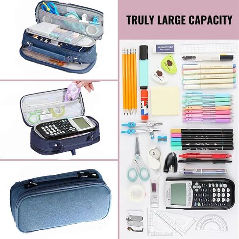 Black Pencil Case Large capacity Pencil Pouch 3 Compartment Large Storage Pouch Double Zipper Storage Bag Portable Multifunctional bag Desk Organizer School Pencil Case New Semester Begins in Saudi Arabia