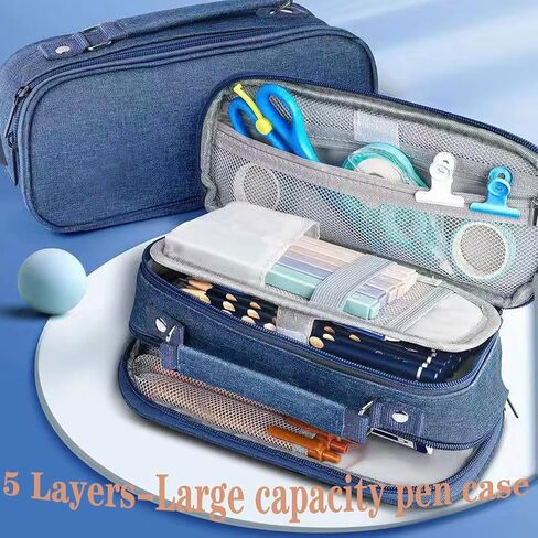 Black Pencil Case Large capacity Pencil Pouch 3 Compartment Large Storage Pouch Double Zipper Storage Bag Portable Multifunctional bag Desk Organizer School Pencil Case New Semester Begins in Saudi Arabia