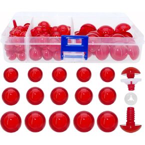 BESTCYC 1Box(120pcs)10mm/15mm/20mm Red Plastic Safety Eyes Crystal Craft Crochet Doll Eyes with Washers for DIY Making or Repair of Amigurumi Stuffed Animal,Doll,Toy, Crochet, Supplies