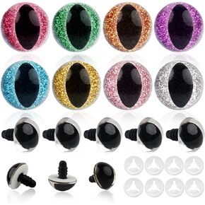 TOAOB 80pcs Glitter Cat Safety Eyes for Amigurumis with Washers 18mm Round Craft Crochet Eyes for Crocheting DIY Puppet Bear Stuffed Animals Making