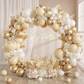 135Pcs White and Gold Balloon Garland Arch Kit, with Nude White and Gold Balloons for Baby Shower Bridal Wedding Engagement Anniversary Baptism Birthday Party
