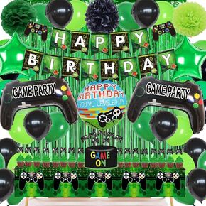 Video Game On Theme Birthday Party Decorations Set Happy Birthday Banner Balloons Tablecloth Foil Curtain Cake Toppers For Birthday Party, Boys Party, Family Party Supplies