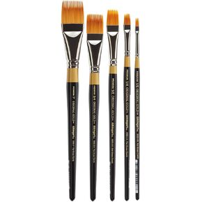 KINGART Original Gold 9120 Flat Rake Series, Premium Golden Taklon Multimedia Artist Brushes, Set of 5