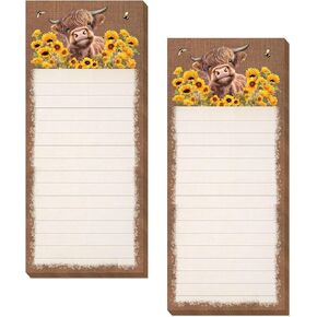 2Pcs Highland Cow Magnetic Notepads Rustic Cow Sunflower Bee List To-Do Paper Pad Brown Grocery Shopping List Memo Pad For Home Kitchen Fridge Decor