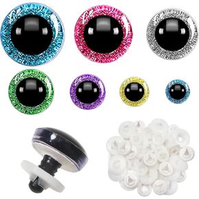 TOAOB 52pcs Plastic Glitter Safety Eyes 12mm to 30mm Crafts Crochet Doll Eyes Assorted Colors Round Stuffed Animals Eyes with Washers for DIY Puppet Bear Doll Making Christmas Decoration