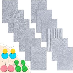 XunYee 12 Pcs Polymer Clay Texture Sheets for Earrings Jewelry Making 10" x 7" Boho Clay Fondant Texture Mats for Polymer Tools for Pottery Earrings Jewelry Making DIY Crafts