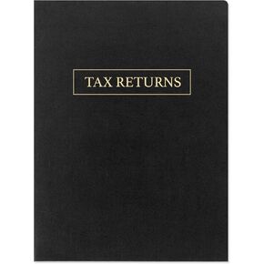 50 Pack, Tax Return Folders with Pockets, Black Linen, Gold Foil