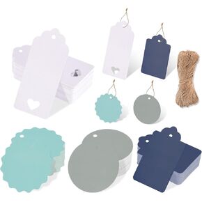 200 PCS Gift Tags with String Kraft Paper Gift Tags with 30M Natural Jute Twine Colored Premium Gift Tags for Christmas Gift DIY Crafts Holiday Party Favors(4 Colors,Haze Color)