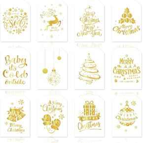 Christmas Paper Gift Tag Sticker White Gold Foil Snowflake Present Decal 12 Designs Adhesive Label Sticker for Xmas Winter Envelope DIY Supplies, 240Pcs
