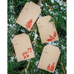 Natural Kraft Christmas Gift Tags Simple Rustic Style 2 x 3 Inch 4 Designs 100 Total Labels