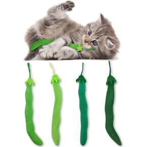 CiyvoLyeen Catnip Toy, Green Bean Cat Toys Kitten Supplies Interactive Kicker Vegetables Vegan Dental Health Teething Chew Gift for Cat Lovers Indoor 4PCS