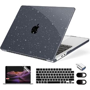 Compatible with MacBook Air 15 inch Case M3 M2 2024 2023, Model A3114 A2941 Plastic Hard Shell Cover with Keyboard Cover & Screen Protector & Webcam Cover & Type-C Adapter, Sparkly Pink