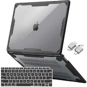 حافظة MOSISO متوافقة مع جهاز MacBook Air 13 بوصة إصدار 2022-2018 A2337 M1 A2179 A1932، هيكل صلب من البلاستيك شديد التحمل هندسي متماثل مع مصد TPU وغطاء لوحة المفاتيح ومحول من النوع C، أسود