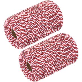 MECCANIXITY 2Pcs Cotton Rope Twisted Braided Rope Cord, Red and White 200M/218 Yard 2mm Dia for Wall Hanging, Plant Hanger, Knitting, Macrame Knotting